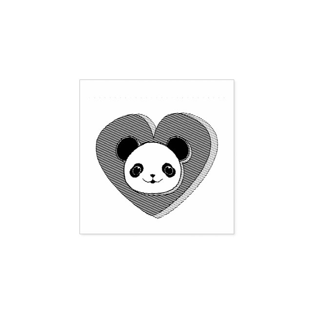 Niedlicher Panda-Bär und Rotes Herz Zeichnend Gummistempel (Prägung)