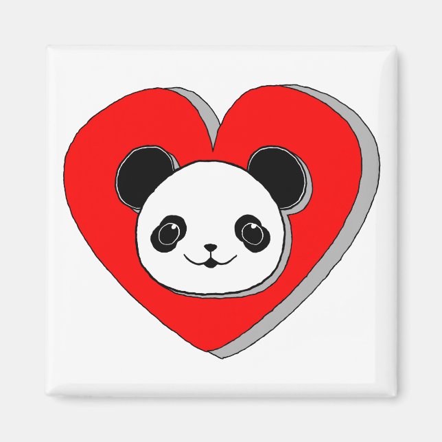 Niedlicher Panda-Bär und Rotes Herz Zeichnend Magnet (Vorne)