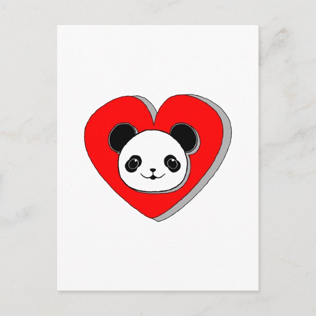 Niedlicher Panda-Bär und Rotes Herz Zeichnend Postkarte (Vorderseite)