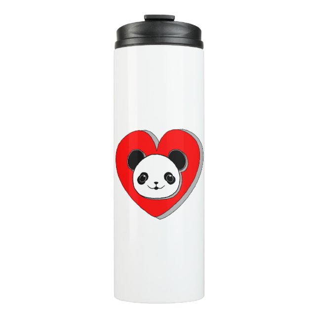 Niedlicher Panda-Bär und Rotes Herz Zeichnend Thermosbecher (Vorderseite)
