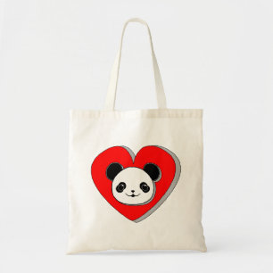 Niedlicher Panda-Bär und Rotes Herz Zeichnend Tragetasche
