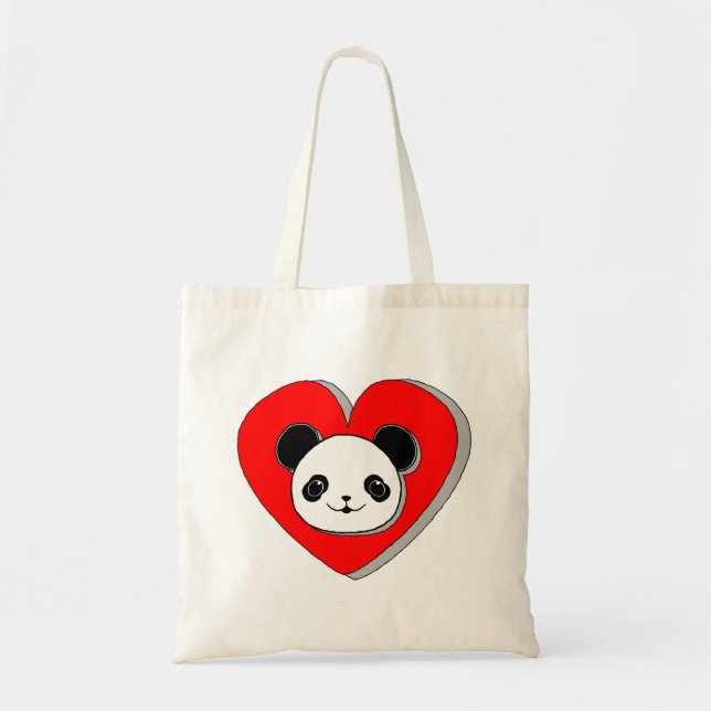 Niedlicher Panda-Bär und Rotes Herz Zeichnend Tragetasche (Vorne)