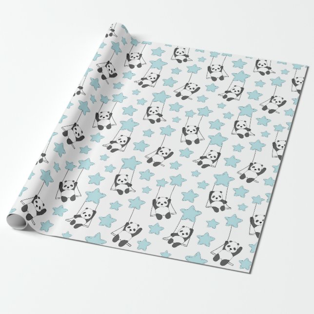 Niedlicher Panda-Bär unter den Sternen | Baby Geschenkpapier (Ungerollt)