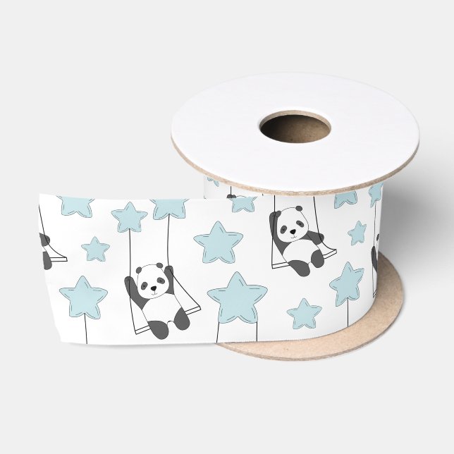 Niedlicher Panda-Bär unter den Sternen | Baby Satinband (Spule)