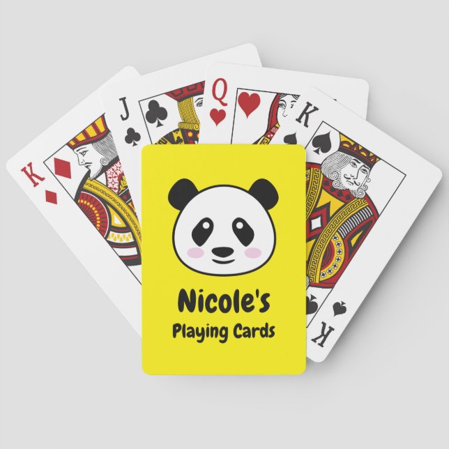Niedlicher Panda-Bär zeichnend individuelle Name-K Spielkarten (Rückseite)