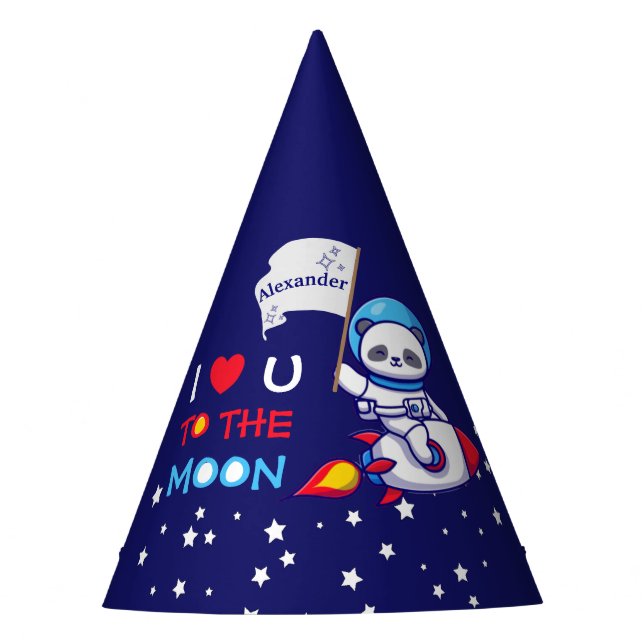 Niedlicher Panda-Bärenastronaut auf Raketenschiffs Partyhütchen (Vorderseite)