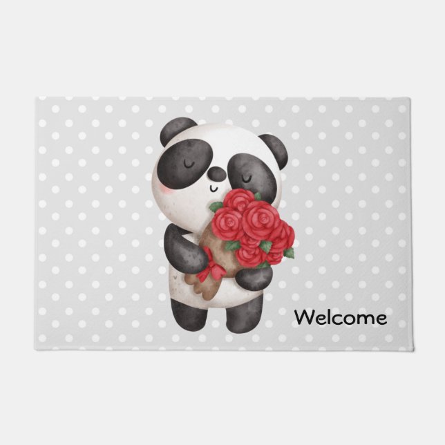 Niedlicher Panda Bear Carry Bouquet von Rose Willk Fußmatte (Vorderseite)