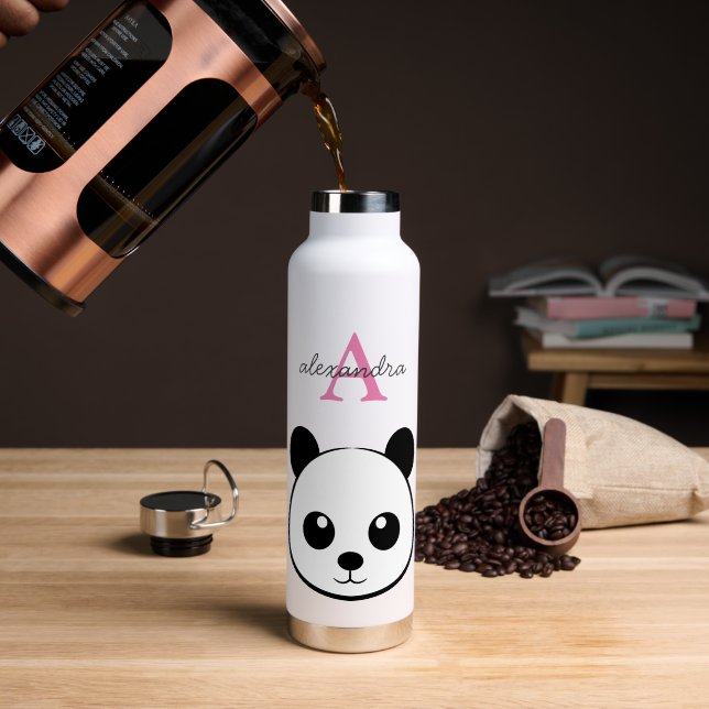 Niedlicher Panda Bear Custom Monogram Water Flasch Trinkflasche (Kaffee (gedreht))