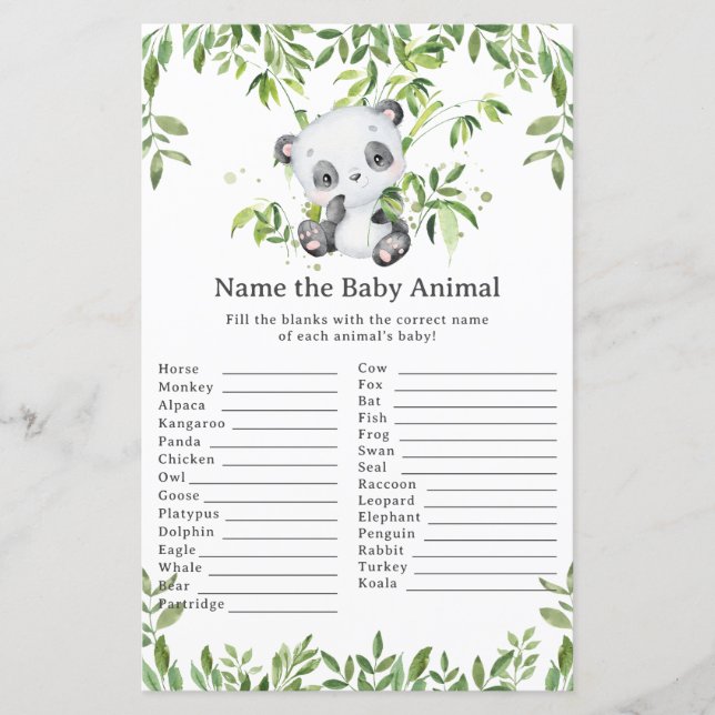 Niedlicher Panda Bear Greenername Baby Animal Game (Vorderseite)