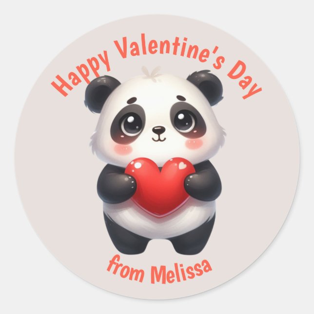 Niedlicher Panda Bear Red Heart Valentine Runder Aufkleber (Vorderseite)