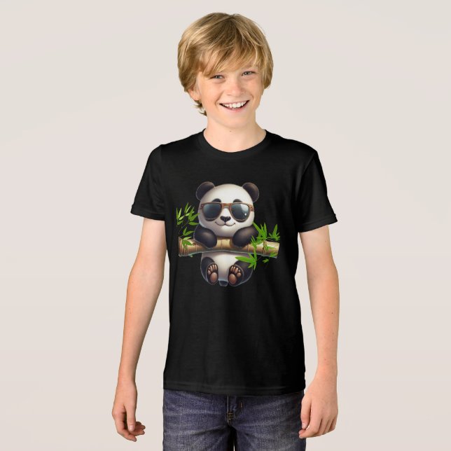 Niedlicher Panda-Becher mit Brille aus Bambus Tri-Blend Shirt (Vorderseite voll)