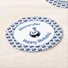Niedlicher Panda-blauer Ballon zum ersten Geburtst Runder Pappuntersetzer