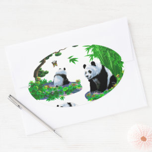 niedlicher Panda-Cartoon Ovaler Aufkleber