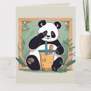 Niedlicher Panda, der Bubble Tea trinkt, Boba Tea Dankeskarte