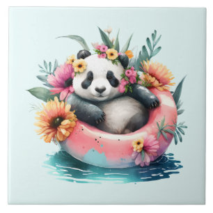 Niedlicher Panda entspannt in einem Schwimmreifen Fliese