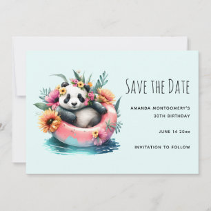 Niedlicher Panda entspannt sich in einem Schwimmre Save The Date