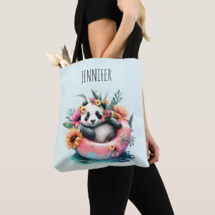 Niedlicher Panda entspannt sich in einem Schwimmri Tasche