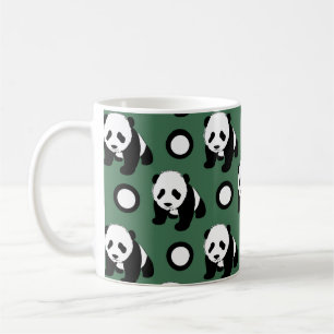 Niedlicher Panda; Grüne, schwarze u. weiße Tupfe Kaffeetasse