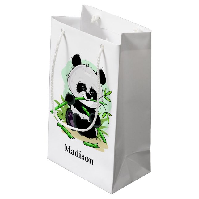 Niedlicher Panda individuelle Name kleine Geschenk Kleine Geschenktüte (Rückseite Schrägansicht)