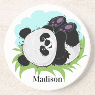 Niedlicher Panda individuelle Name Sandstein Unter Getränkeuntersetzer