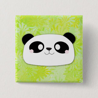 Niedlicher Panda-Knopf (Blumen-Hintergrund) Button