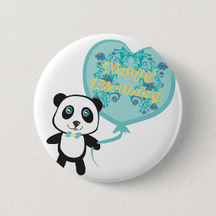 Niedlicher Panda mit Ballon Abzeichen Button