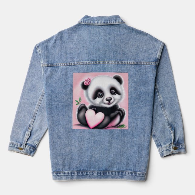 Niedlicher Panda mit Herzenslust Jeansjacke (Rückseite)