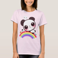 Niedlicher Panda mit kawaii-Essen auf Regenbogen