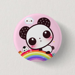 Niedlicher Panda mit kawaii Nahrung auf Regenbogen Button