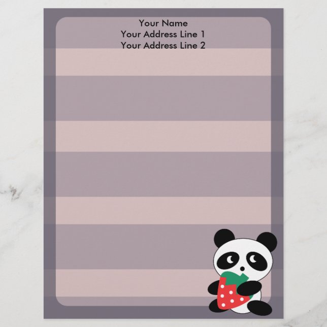 Niedlicher Panda mit lila Briefkopf (Vorderseite)