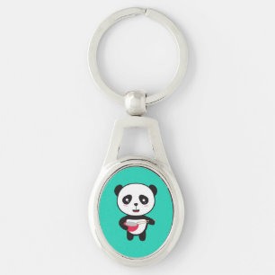 Niedlicher Panda mit Reisschale Schlüsselanhänger