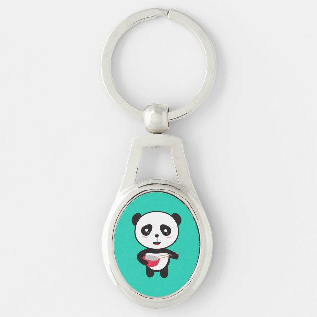 Niedlicher Panda mit Reisschale Schlüsselanhänger (Vorderseite)