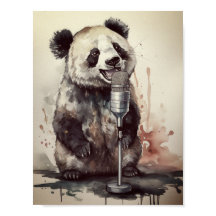 Niedlicher Panda mit Retro-Mikrofon