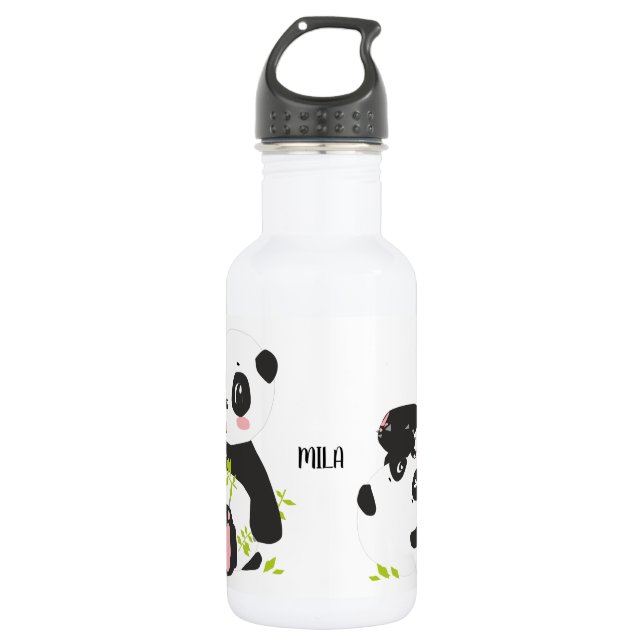 Niedlicher Panda-Name Edelstahlflasche (Vorderseite)