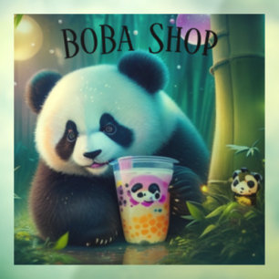 Niedlicher Panda-Tee mit Blase, Boba-Tee Fensteraufkleber