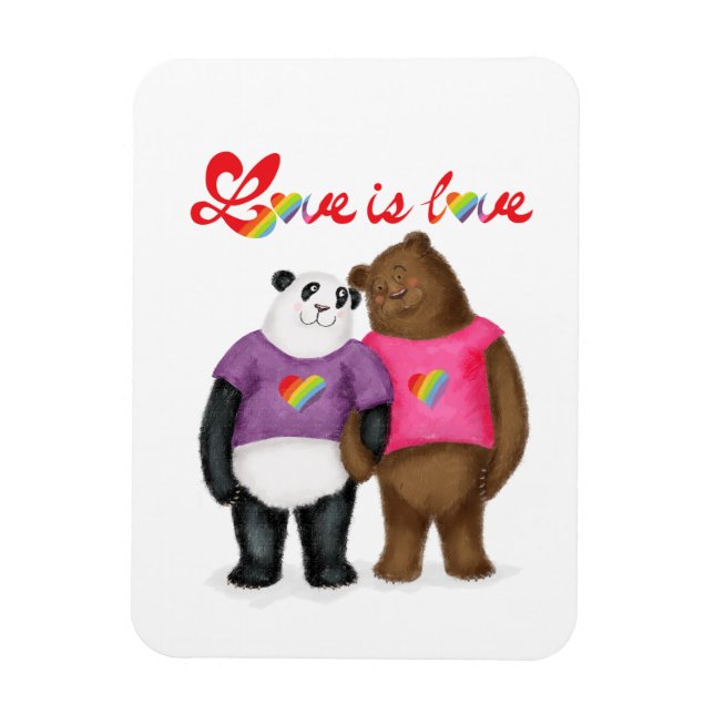 Niedlicher Panda und Braunbär 'Liebe ist Liebe' Ma Magnet (Vertikal)