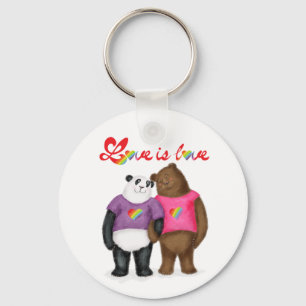Niedlicher Panda und Braunbär "Liebe ist Liebe" Sc Schlüsselanhänger