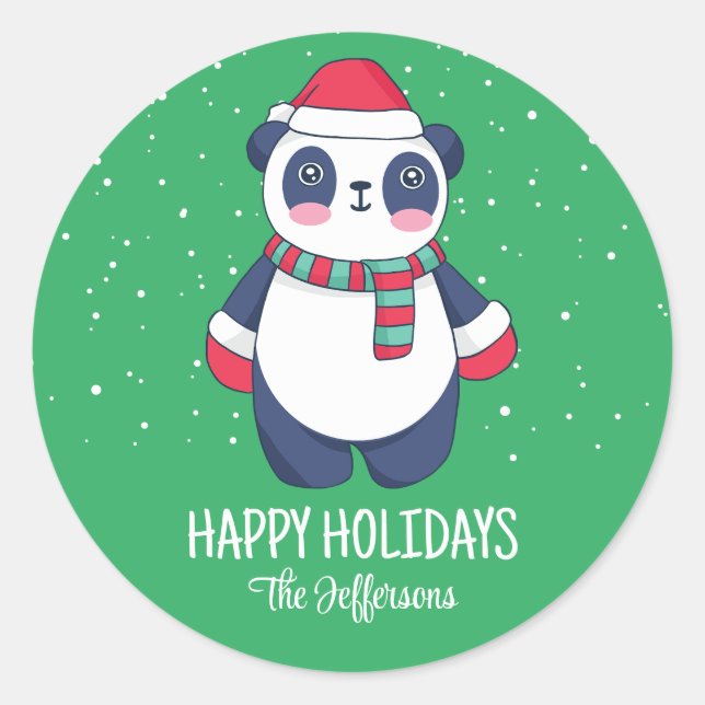 Niedlicher Panda Weihnachten Schnee Winterurlaub Runder Aufkleber (Vorderseite)