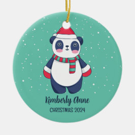 Niedlicher Panda Weihnachtstierschnee Winterurlaub Keramik Ornament