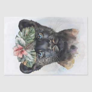 Niedlicher Panther Cub Floral Wilde Katze Wasserfa Seidenpapier