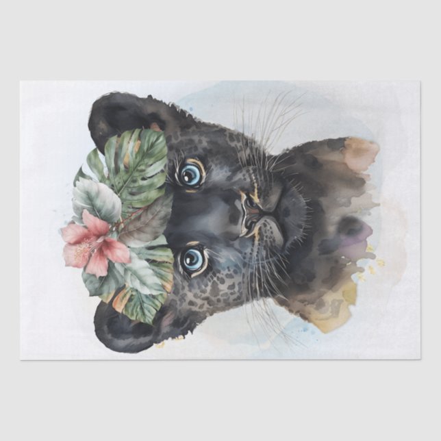 Niedlicher Panther Cub Floral Wilde Katze Wasserfa Seidenpapier (Vorderseite)