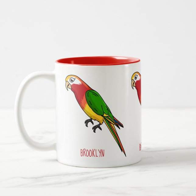 Niedlicher Papagei-Cartoon Zweifarbige Tasse (Links)