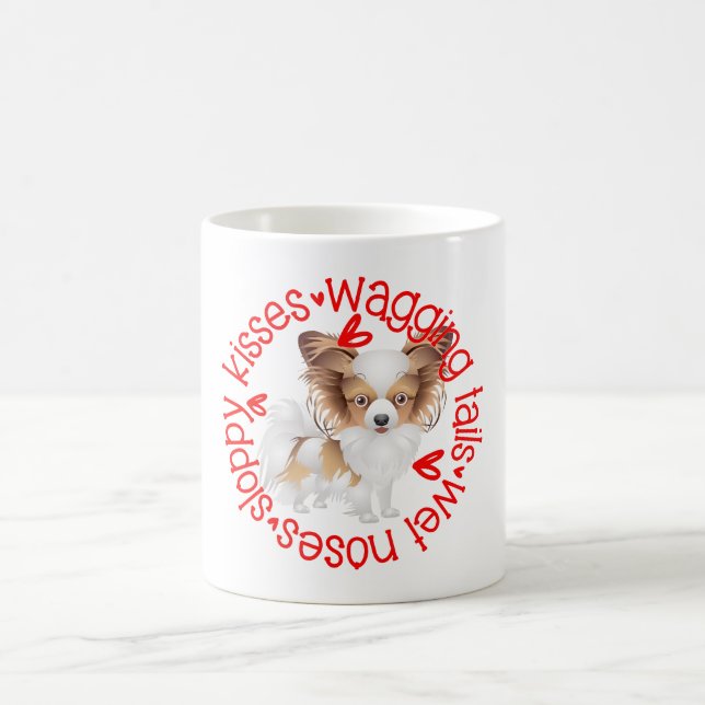 Niedlicher Papillon-Hund, schlampige Küsse Kaffeetasse (Mittel)