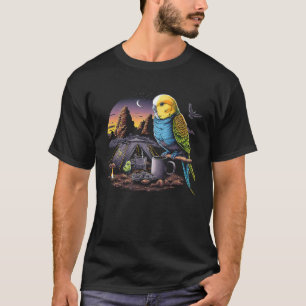 Niedlicher Parakeet-Budgie-Vogel-Drink-Kaffee in d T-Shirt