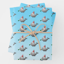 Niedlicher Party Whale Geschenkpapier Set