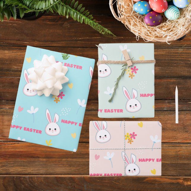 Niedlicher Pastelfrühling blüht Bunny Happy Oaster Geschenkpapier Set (Von Creator hochgeladen)