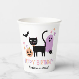 Niedlicher Pastell Halloween Cat Ghost Pumpkin Nam Pappbecher