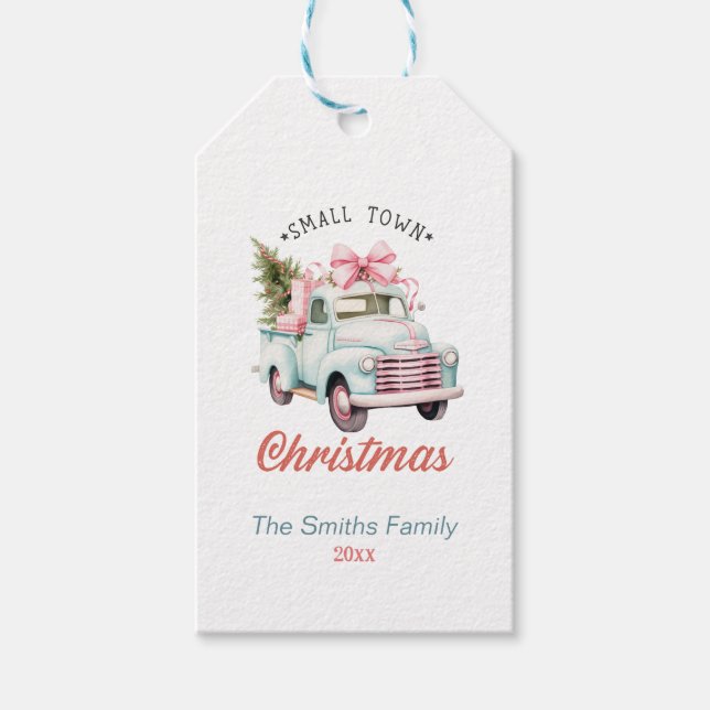 Niedlicher Pastell Weihnachtswagen Geschenkanhänger (Vorderseite)