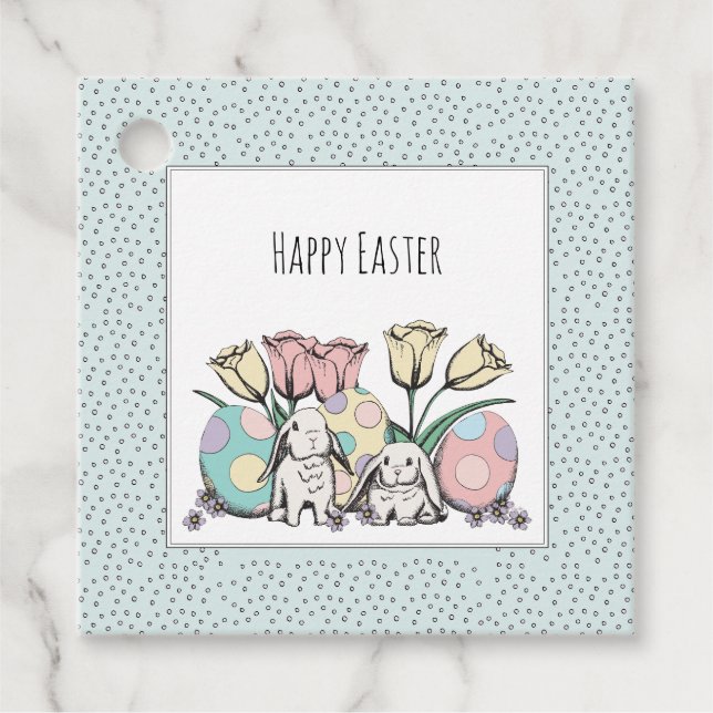 Niedlicher Pastellbunny Osterkorb oder Frohe Oster Geschenkanhänger (Vorderseite)