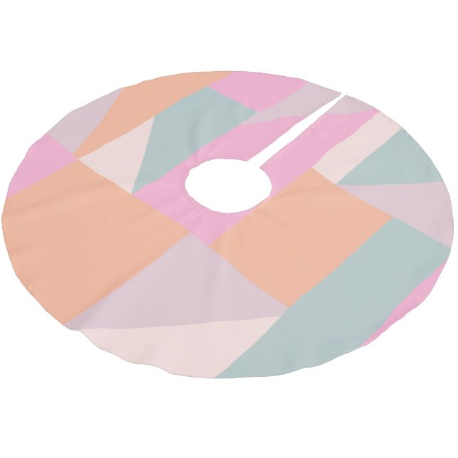 Niedlicher Pastellfarbblock Geometrische Pfirsichf Polyester Weihnachtsbaumdecke (Schrägansicht)